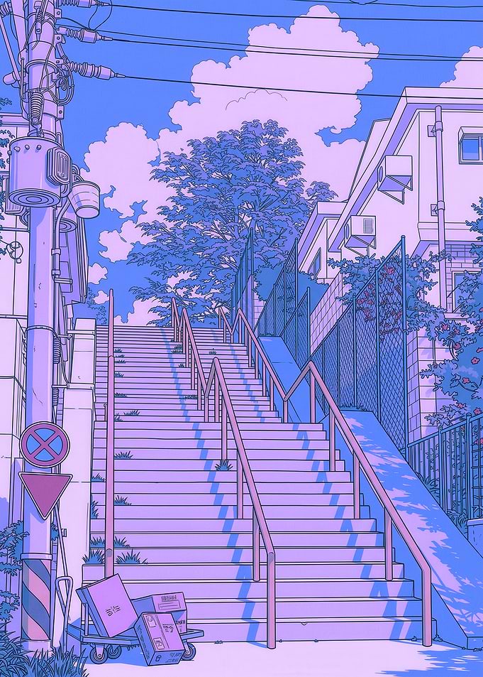 Anime Staircase with Boxes