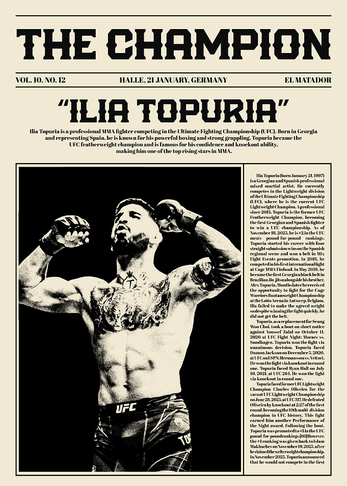 Ilia Topuria UFC Champion Poster