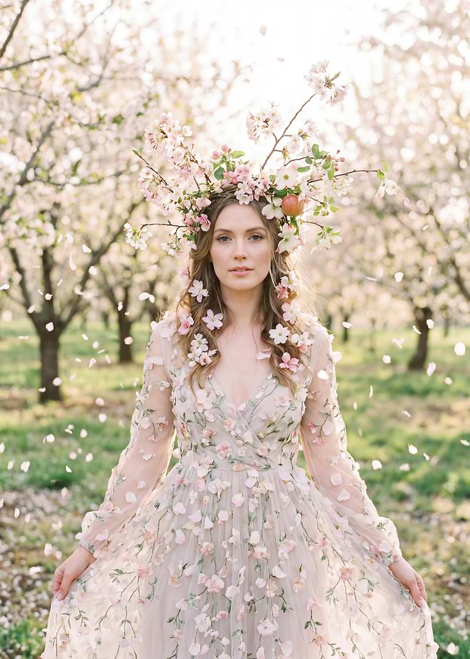 Woman in floral dress with flower crown