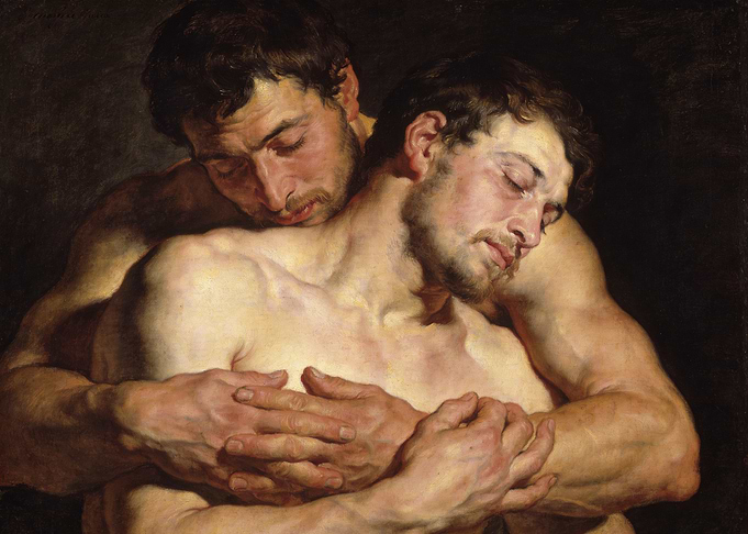 Two men embracing