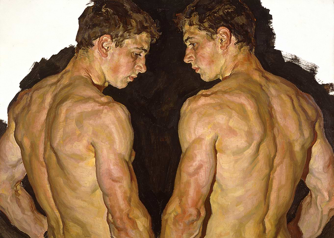 Two muscular men facing each other