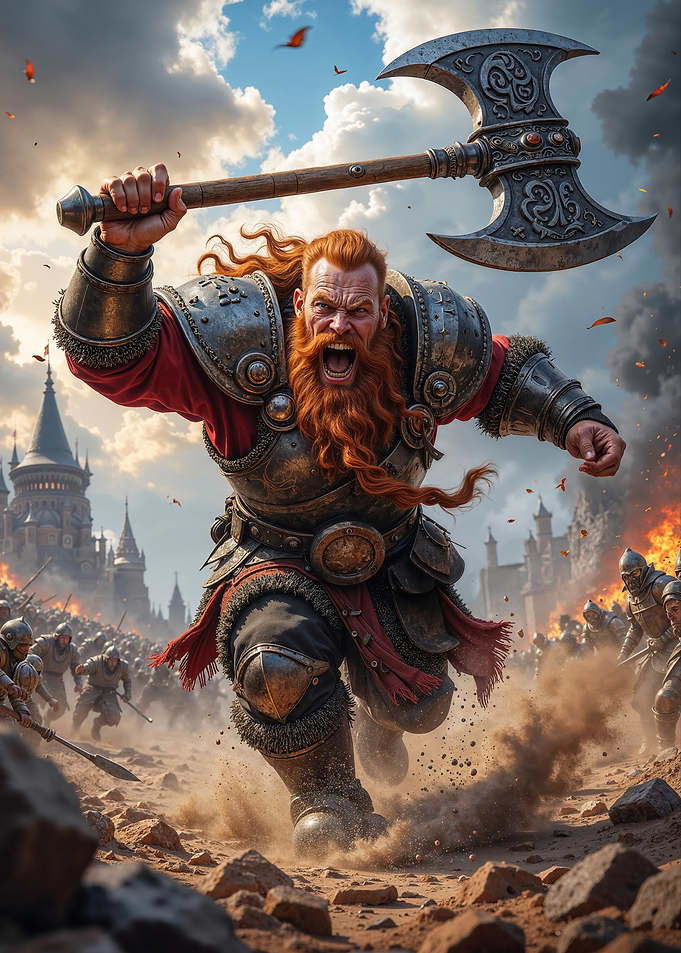 Dwarf Warrior Charging with Axe