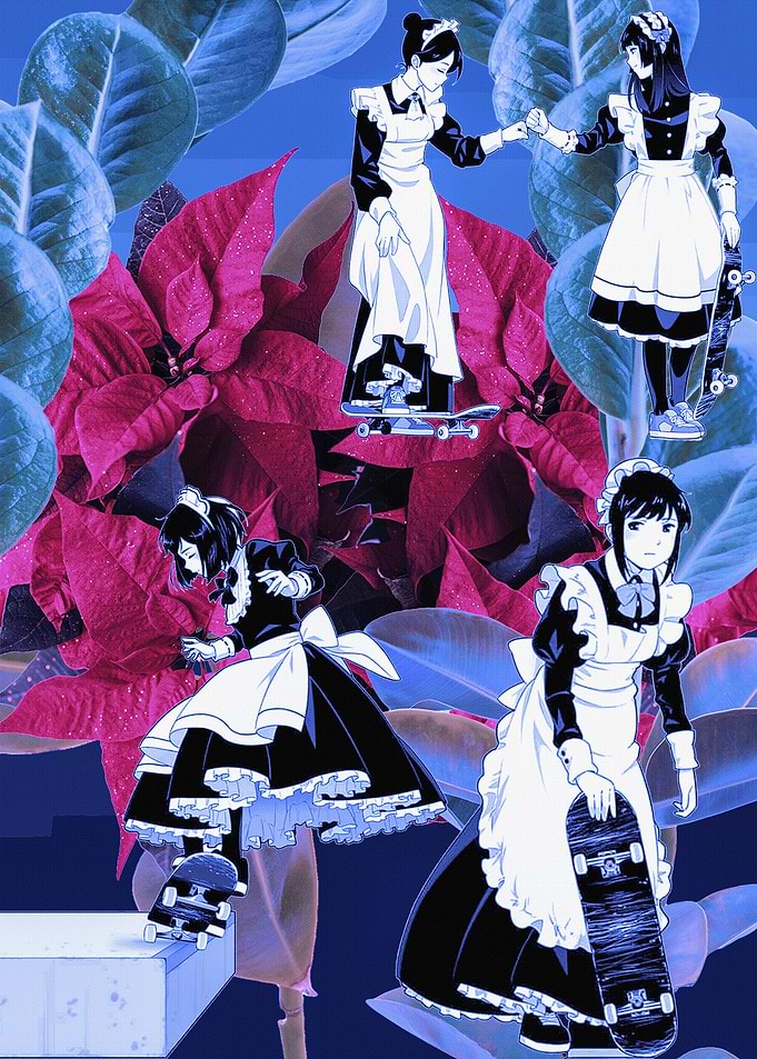 Maids with Skateboards and Flowers