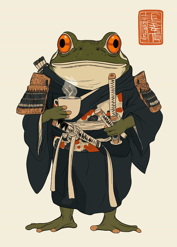 Samurai Frog with Coffee