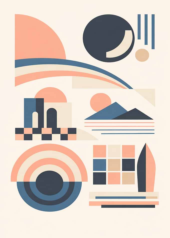 Bauhaus Abstract Geometric Composition with Pastel Colors