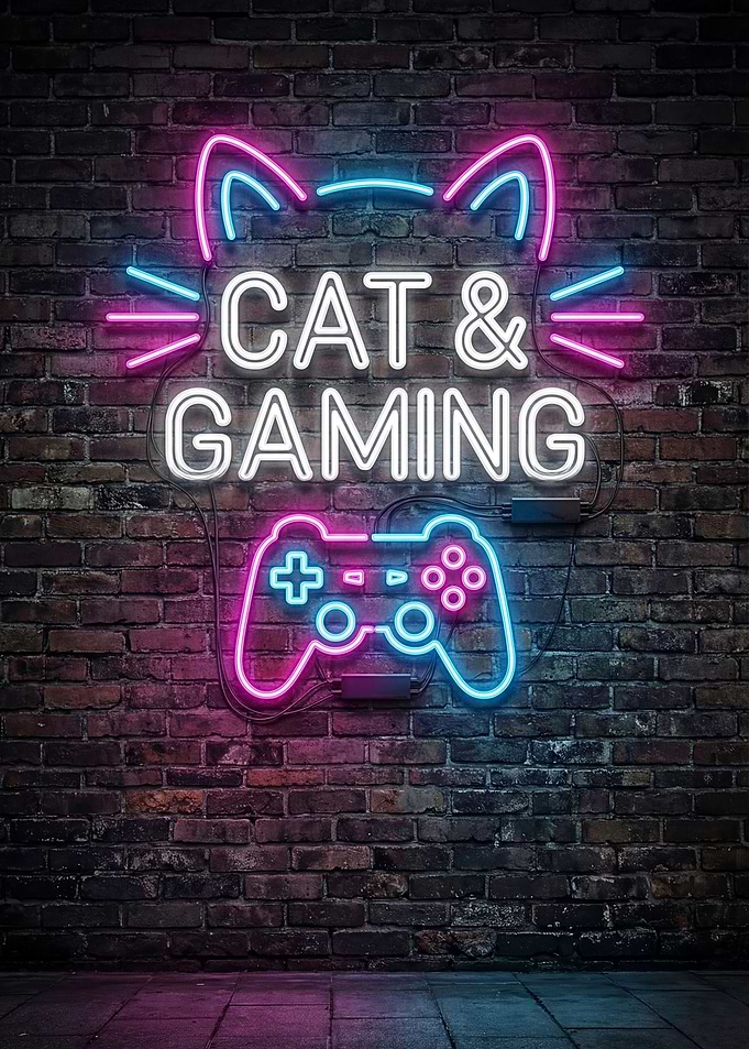 Cat and Gaming Neon Sign