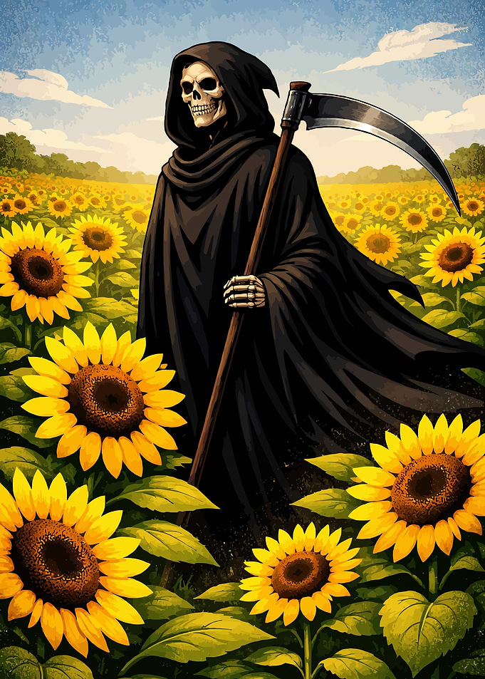 Grim Reaper in Sunflower Field