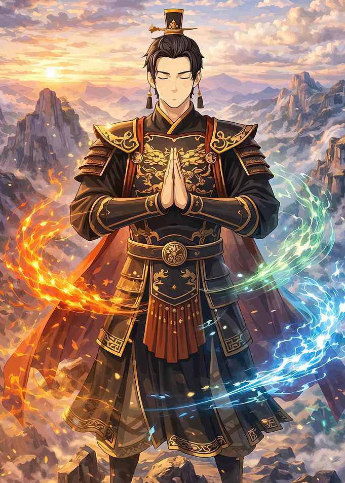 Warrior Meditating with Elemental Powers