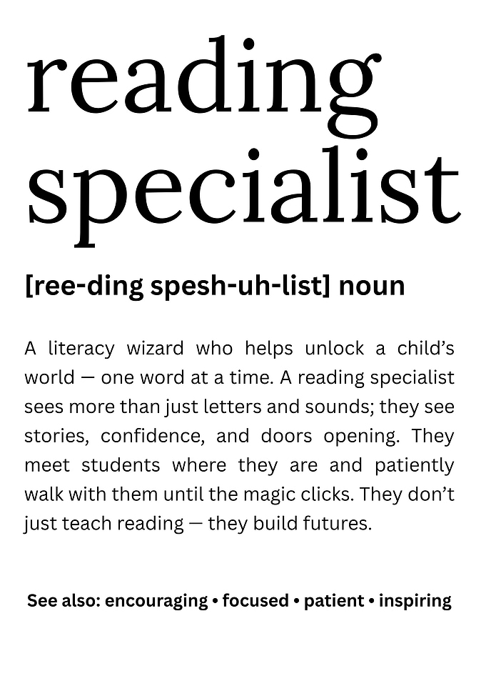Definition of Reading Specialist Teacher Appreciation Gift