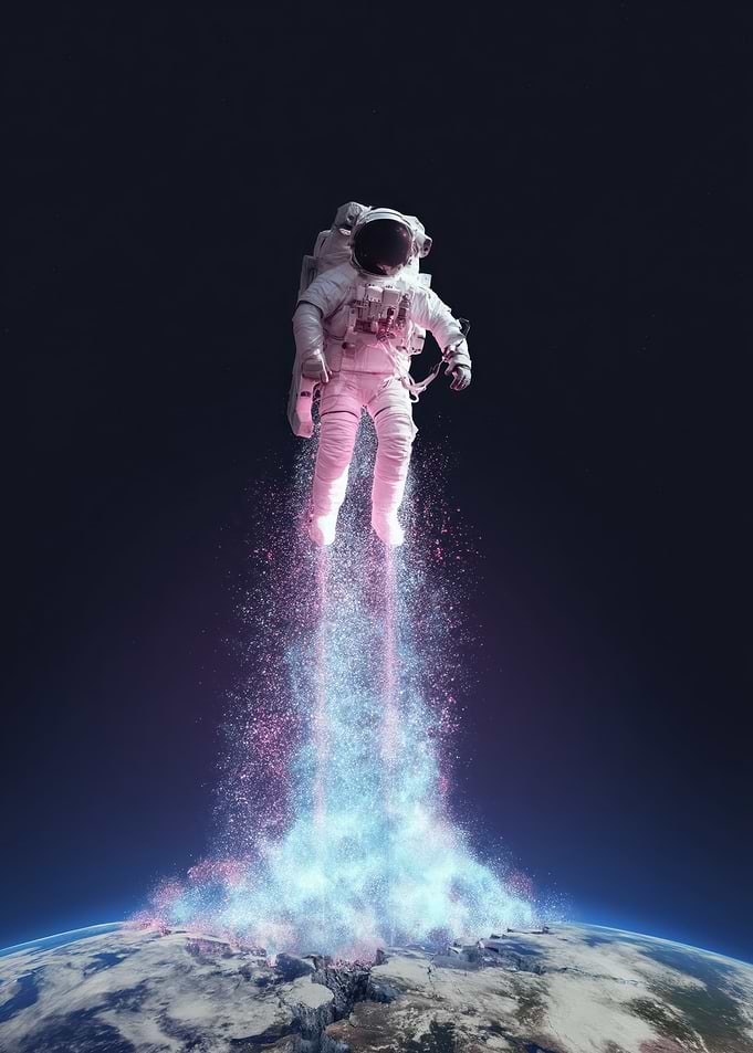Astronaut Blasting Off From Earth