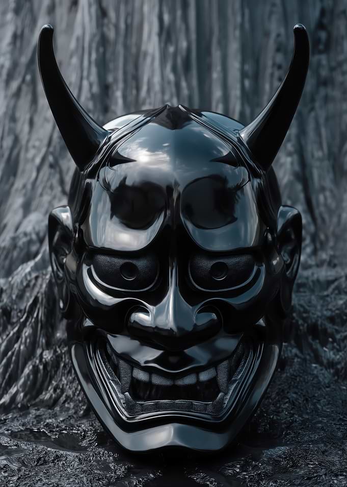 Black Oni Mask with Horns