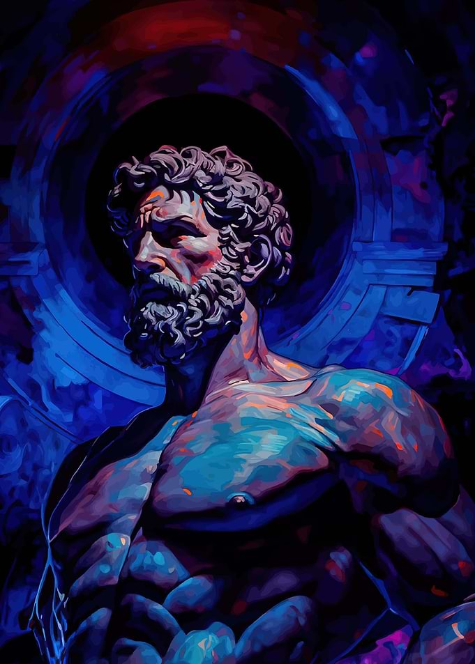 Mythological Statue with Neon Lighting