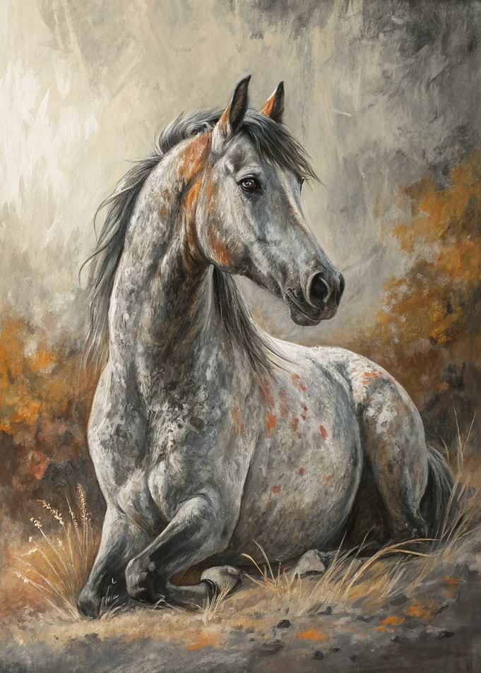 Appaloosa Horse Resting in Autumn
