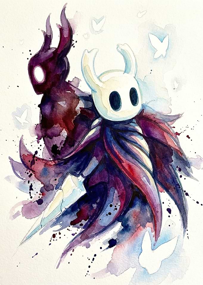 Hollow Knight and Shade watercolor painting
