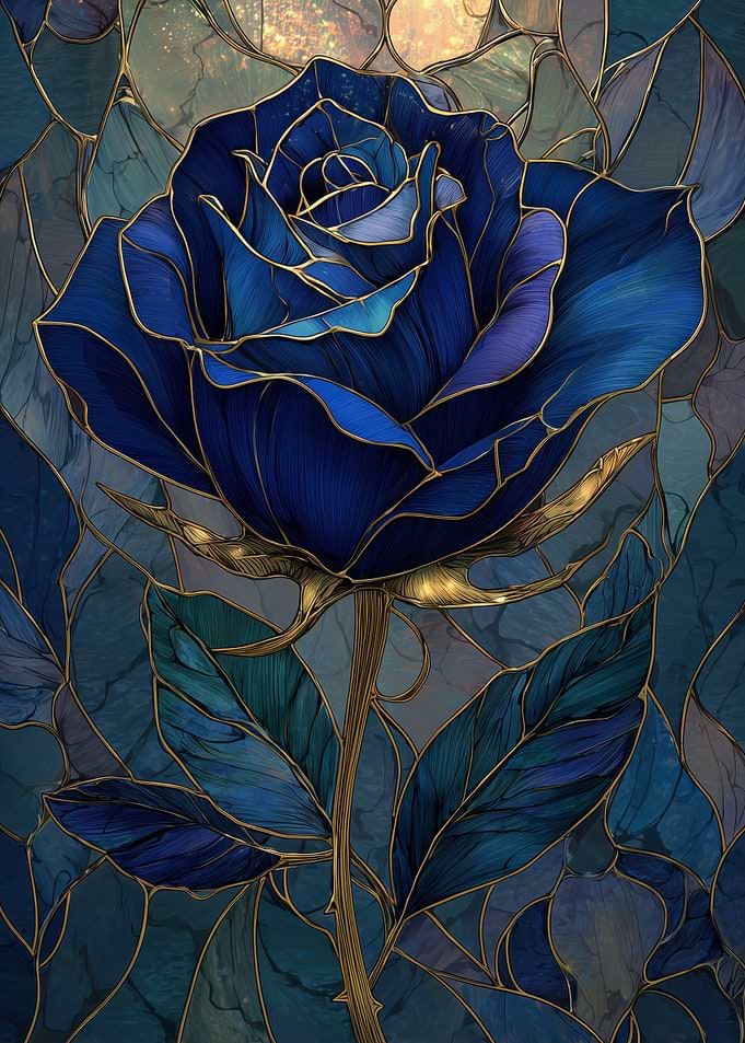Blue Rose Stained Glass Art