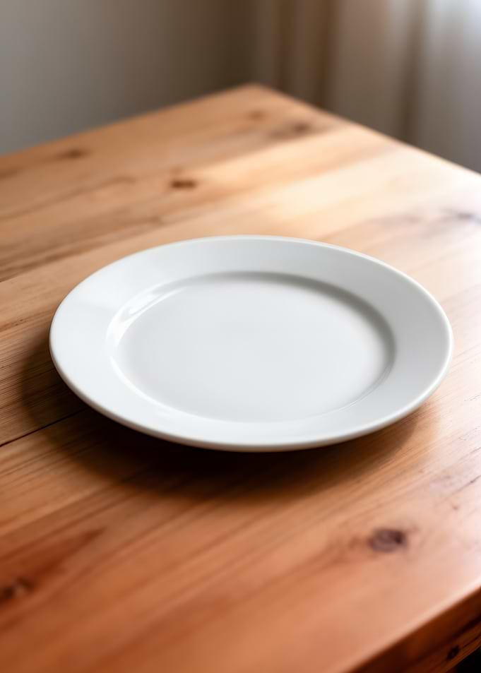 White Plate on Wooden Table
