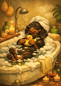 Dachshund Enjoying a Relaxing Bath