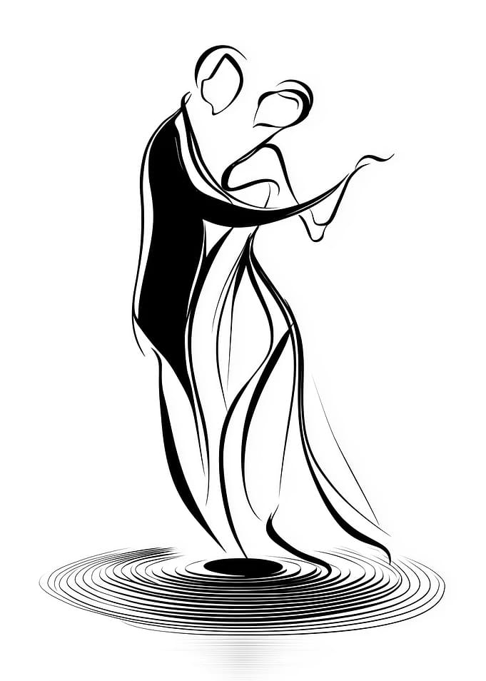 Couple Dancing Silhouette Line Art