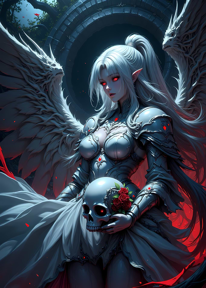 Gothic Angel Holding Skull