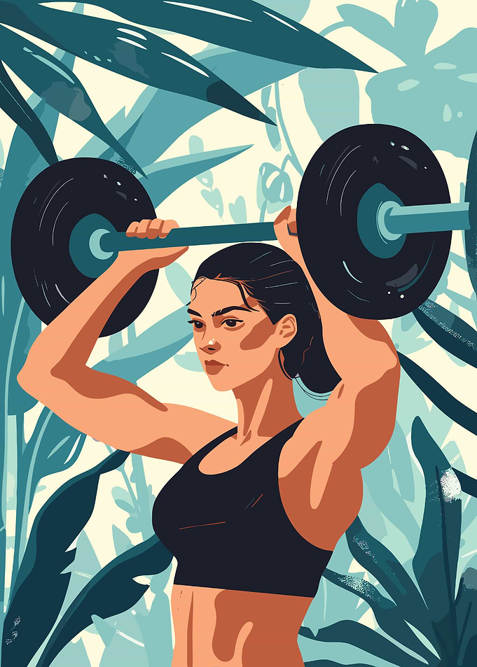 Woman lifting weights in nature