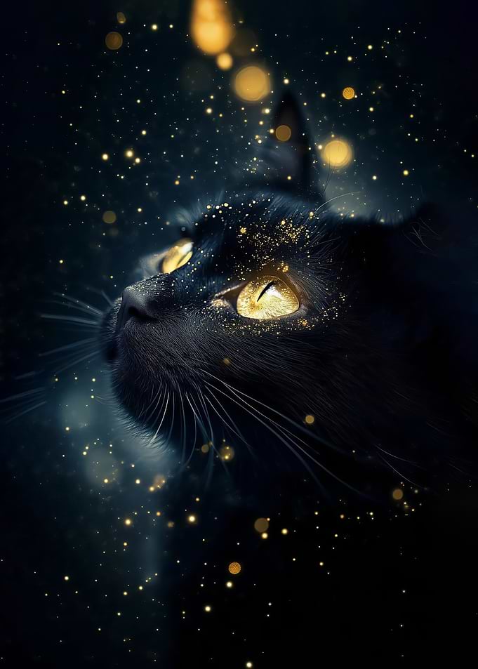 Mystical Black Cat with Golden Eyes