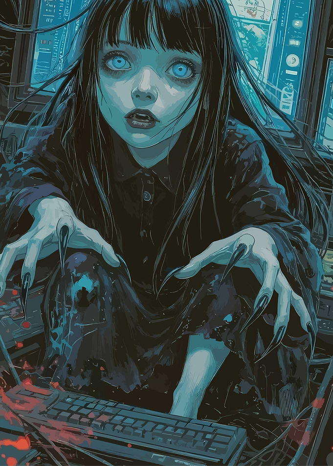 Creepy Girl with Glowing Eyes