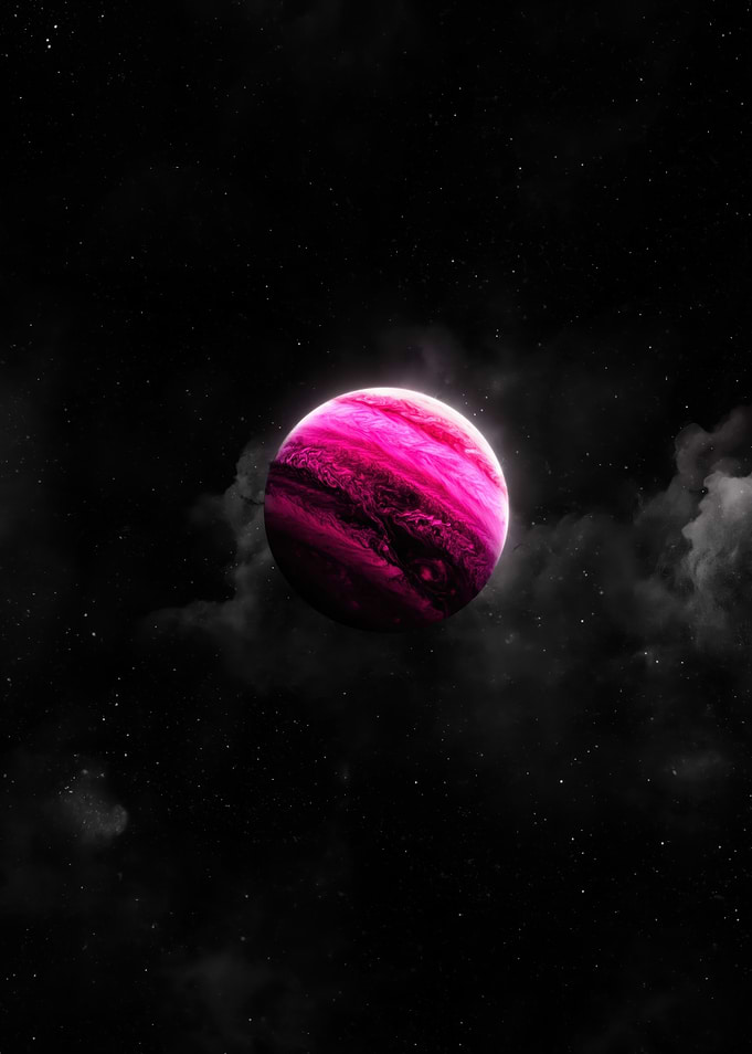Vibrant Pink Planet in Starry Nebula