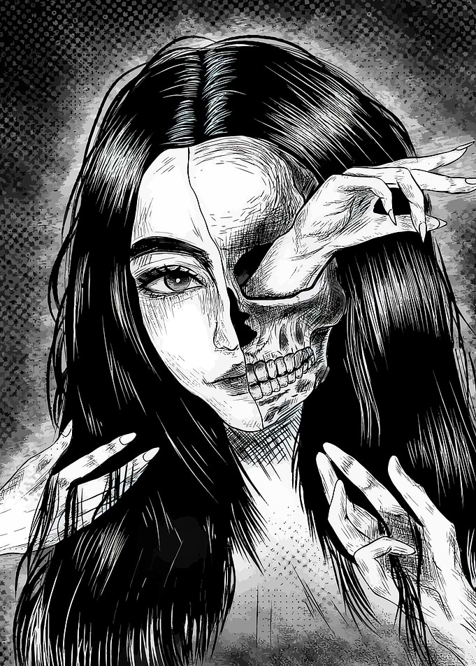 Gothic Woman with Skull Face