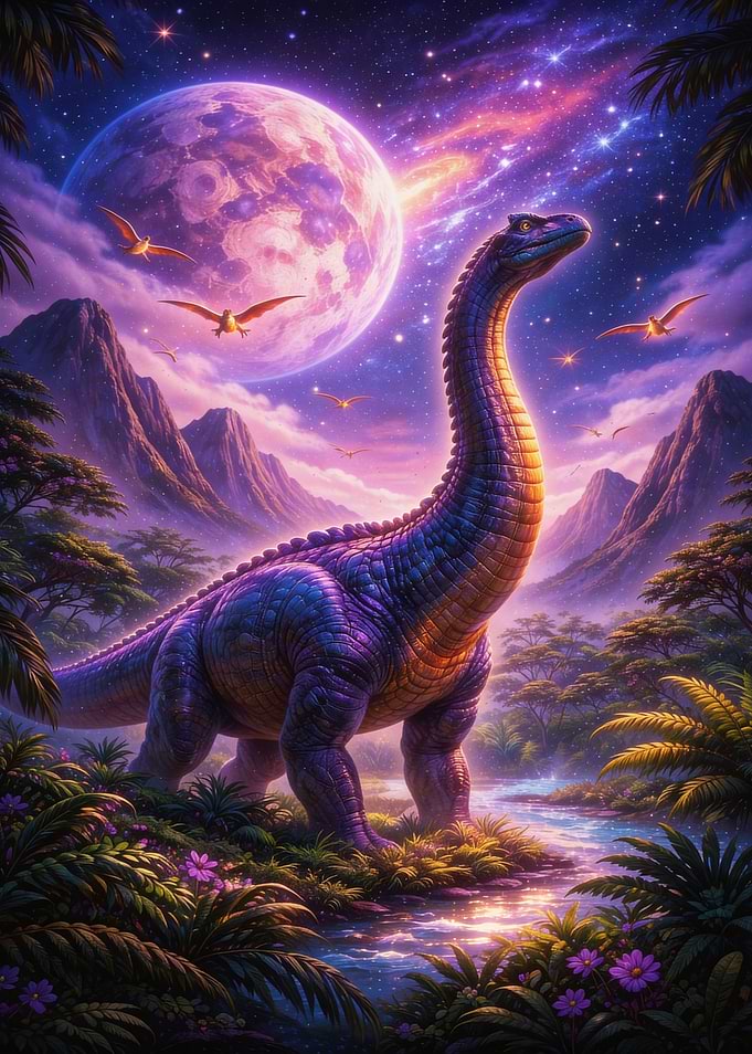 Dinosaur Under a Cosmic Moon