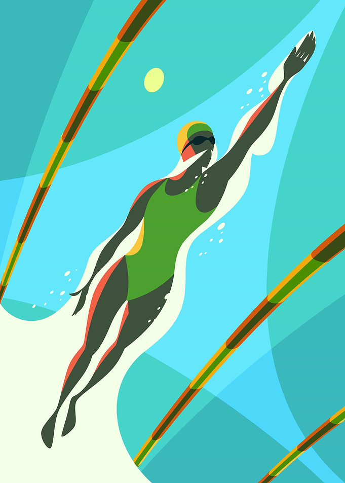 Swimmer in Green Swimsuit