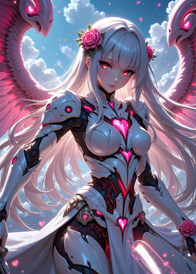 Anime Angelic Warrior with Pink Wings