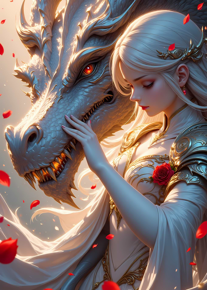 Woman and Dragon with Roses