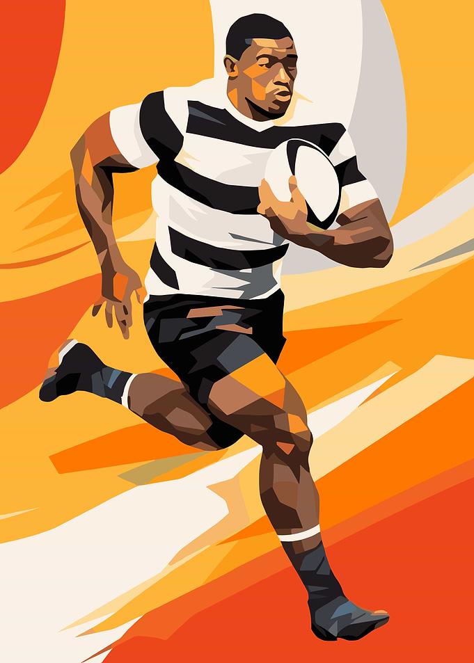 Rugby Player Running with Ball