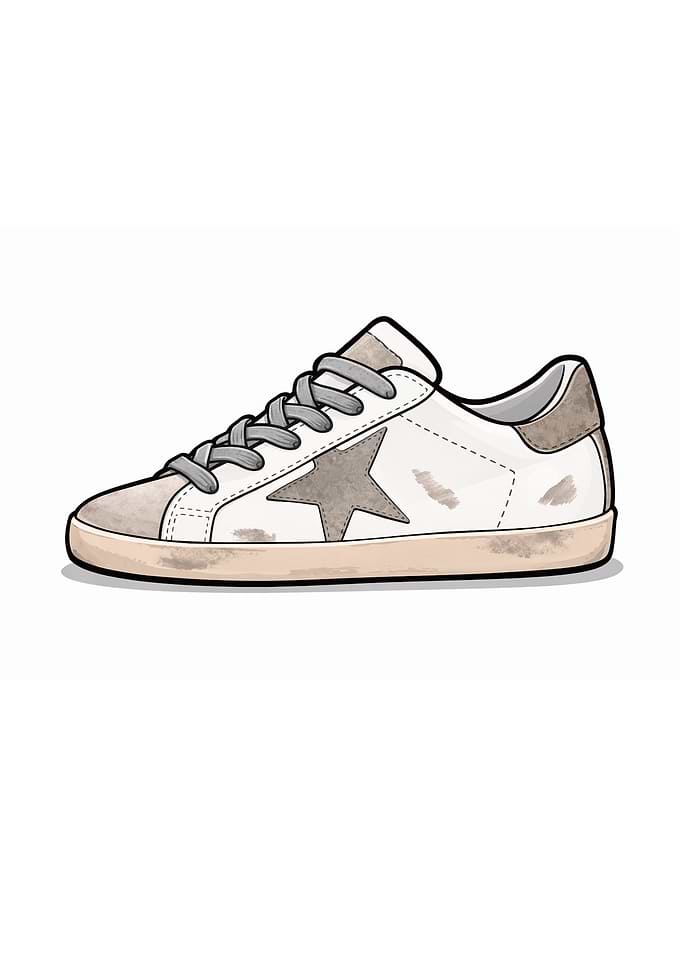 White and Gray Star Sneakers