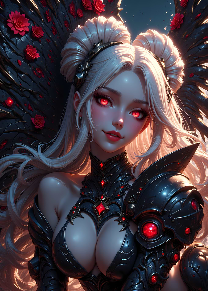 Gothic Angel with Red Roses