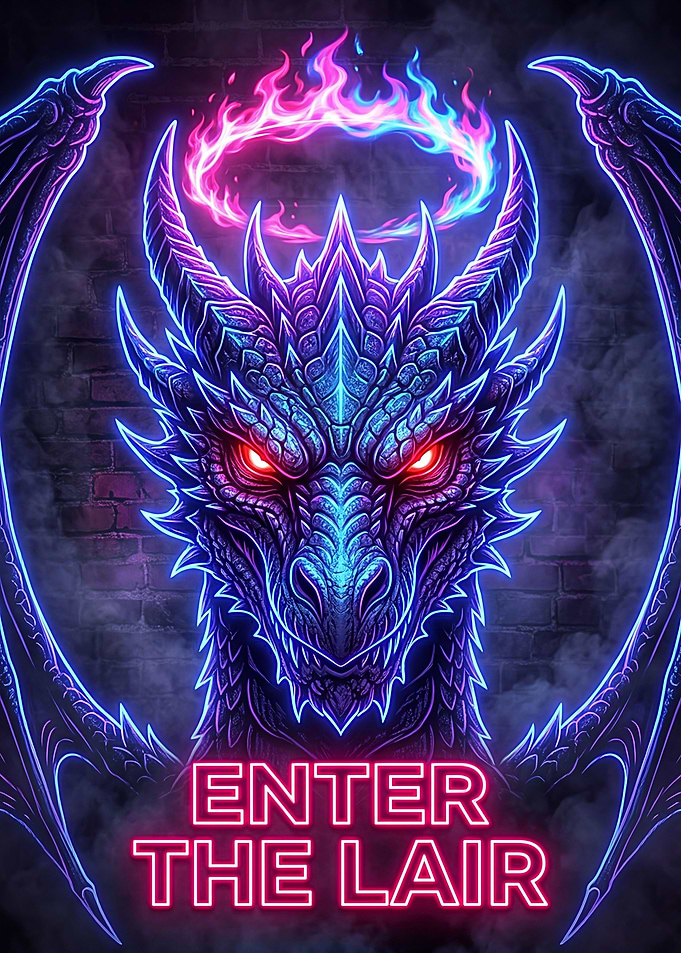 Neon Dragon with Fiery Halo
