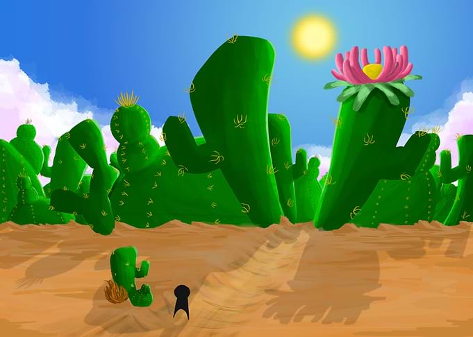 Desert with giant cactus