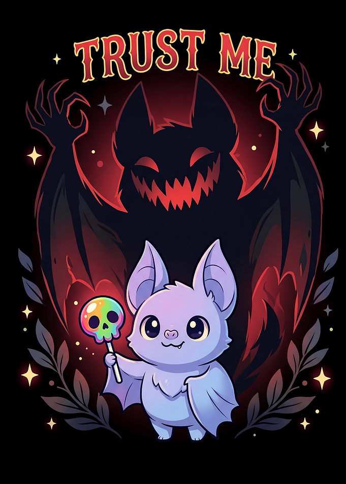Cute Bat with Skull Lollipop