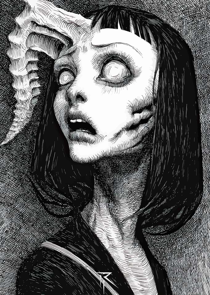 Horror Anime Girl with Horns