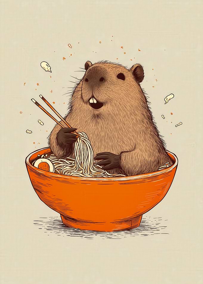 Capybara Eating Ramen