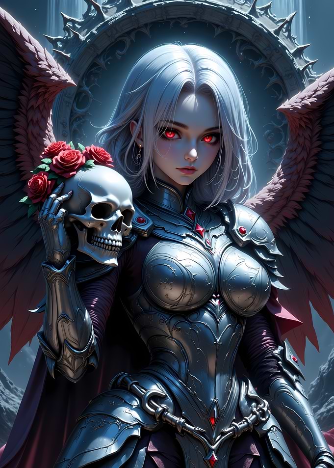 Gothic Angel with Skull and Roses