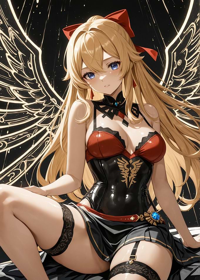 Anime Girl with Wings and Red Bow