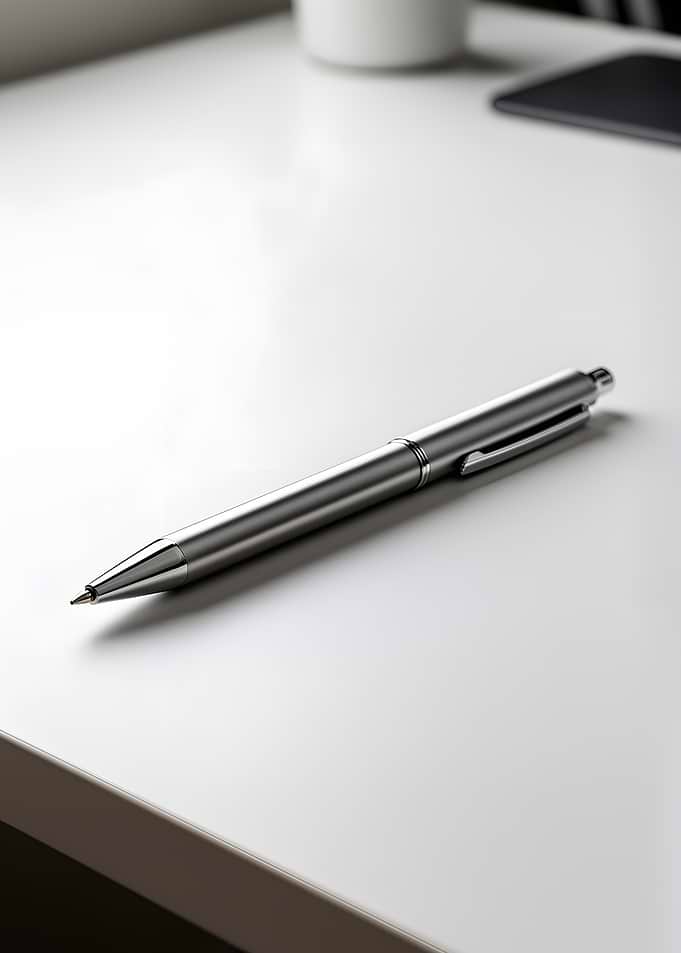 Silver Pen on White Desk