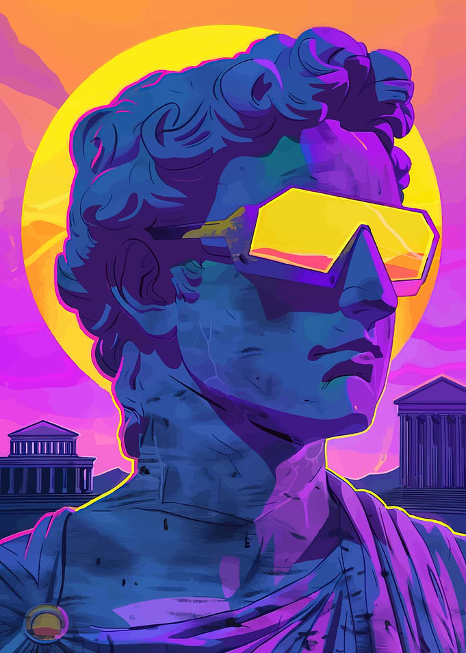 Retro Statue with Neon Sunglasses