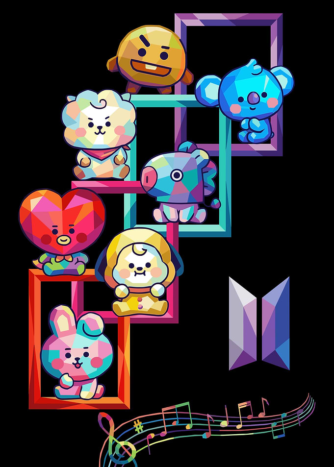 BT21 Characters with BTS Logo and Music Notes