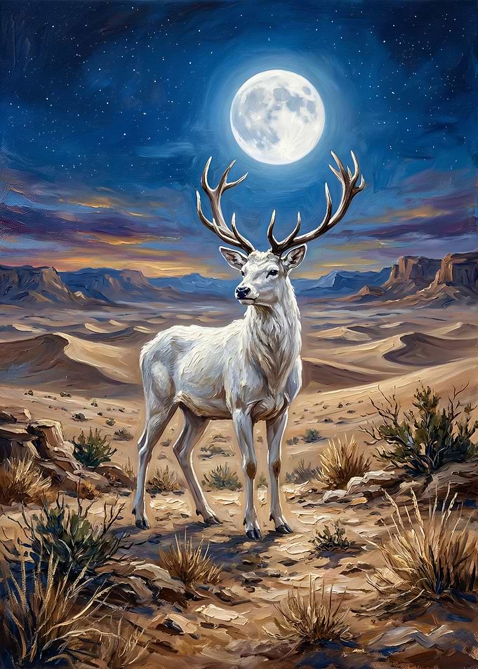 White Stag Under a Full Moon