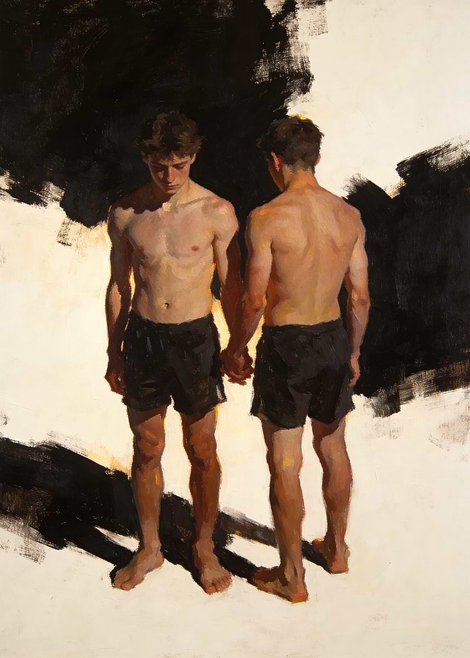 Two young men holding hands