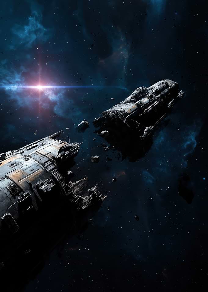 Damaged Spaceship in Nebula