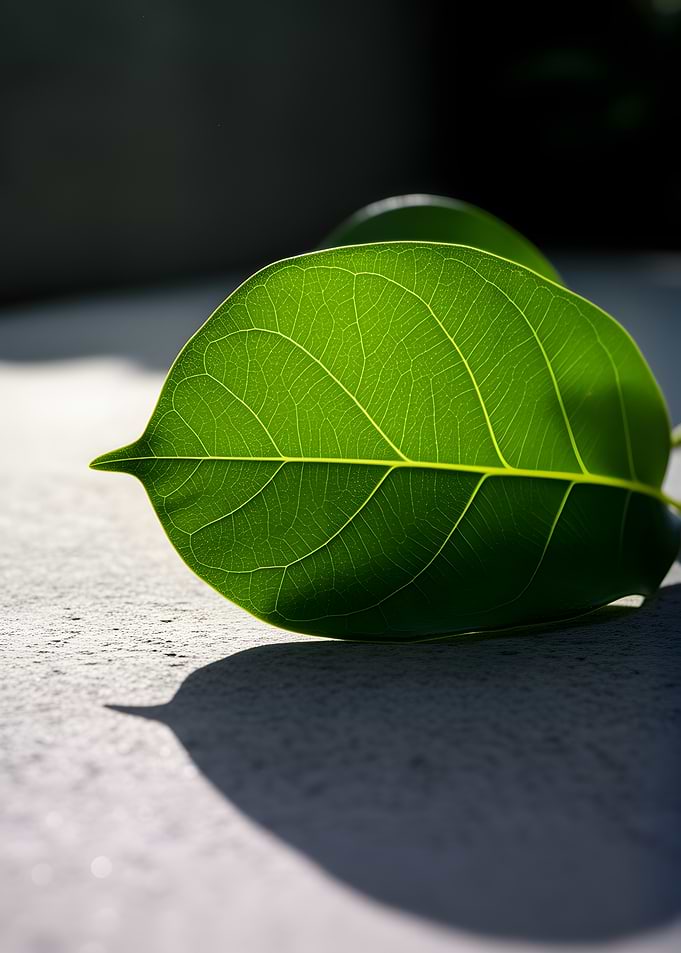Close-up of a green leaf with veins
