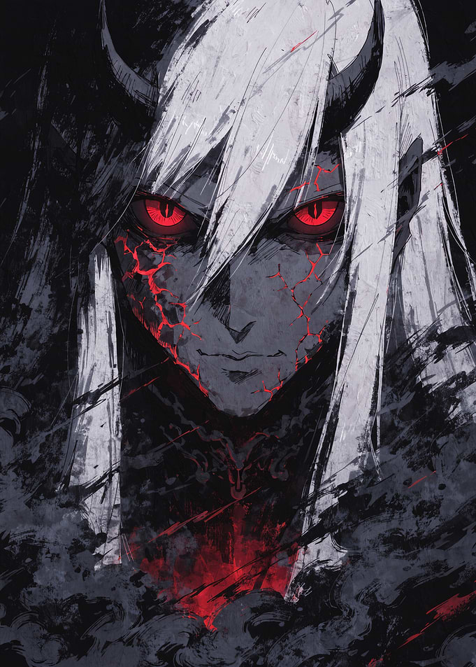 Demonic Anime Character with Red Eyes